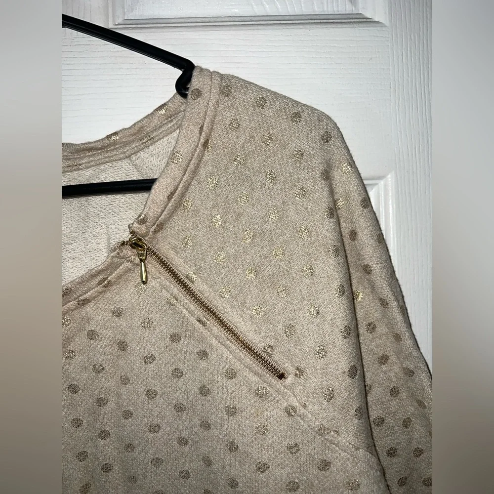 The Limited Cream Polka Dot Zipper Accent Crew Neck Sweatshirt Size Large - Picture 2 of 5